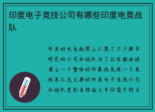 印度电子竞技公司有哪些印度电竞战队