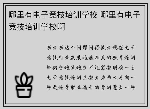 哪里有电子竞技培训学校 哪里有电子竞技培训学校啊
